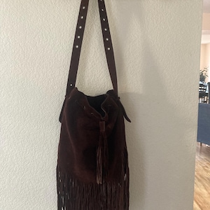 Chocolate Suede Fringe Crossbody Bag