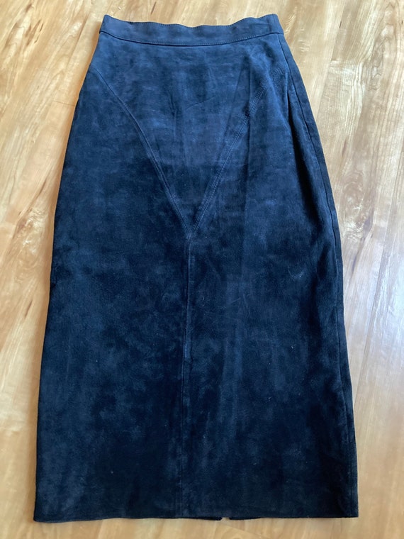 Vintage High Waist Suede Midi Skirt With Deep V D… - image 1