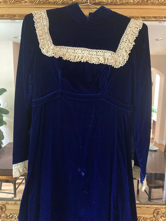 Vintage Blue Velvet Dress - image 2