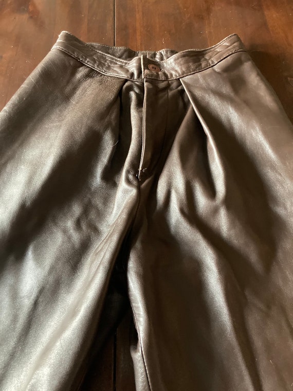 High Waisted Chocolate Brown Leather Pants - image 2