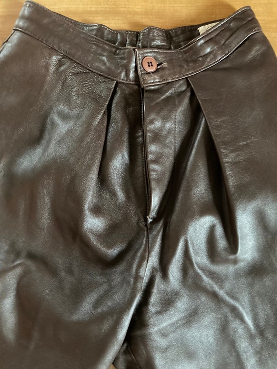 High Waisted Chocolate Brown Leather Pants - image 5