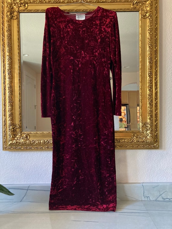 Vintage Crushed Red Velvet Midi Dress - image 1