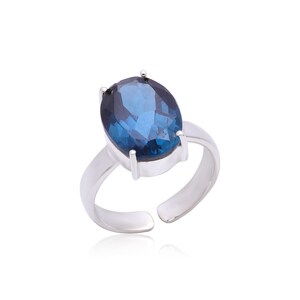 Dainty Adjustable Blue Topaz Ring ~ 925 Sterling Silver Natural London Blue Topaz Handmade Ring ~ Statement Ring~ Anniversary Gift For Love