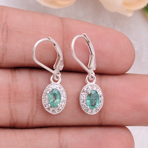 Boucles d&#39;oreilles pendantes ovales vert émeraude en argent sterling, argent ou or, boucles d&#39;oreilles pendantes gouttelettes minimalistes, boucles d&#39;oreilles pendantes, cadeau pour la fête des mères