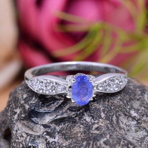 Tanzanite 925 Sterling Silver Ring ~ Gemstone Ring ~ Natural Tanzanite Fancy Ring ~ Promise Ring ~ Silver Dainty Ring Bridal Wedding Gifts