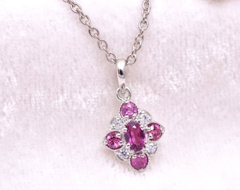 Ciondolo in argento sterling con granato rodolite naturale ~ Ciondolo in argento sterling 925 ~ Collana raffinata fatta a mano con pietra preziosa di granato, regalo per lei ~ RL018