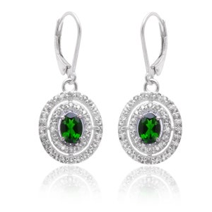 Chrome Diopside Gemstone Sterling Silver Oval Earrings Pair ~ Natural Chrome Silver Dangle Handmade Jewelry Gifts ~ Lever Back Hooks ~ STP25