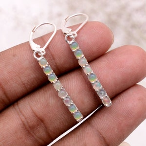 Opal Earrings - Opal Bar Earrings - Silver Earrings - Drop Earrings - Everyday Earrings - Dainty Earrings - Gemstone Earrings - Gift For Her