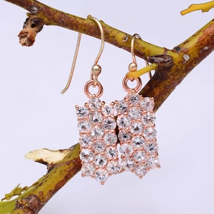 Rose Gold Morganite 925 Sterling Silver Vertical Long Earrings ~ Morganite Gemstone Silver Dangle Earrings Pair ~ Ear Wire Hooks ~ RK130