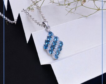 Natural London Blue Topaz Sterling Silver Fancy Pendant ~ Blue Topaz Gemstone Silver Pendant Necklace ~ Fine Handmade Jewelry ~Gifts For Her