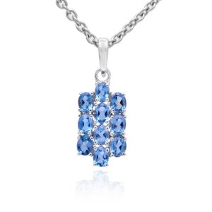 925 Sterling Silver Gemstone Pendant ~ Natural London Blue Topaz Oval Faceted Fine Necklace ~ Handmade Wedding Jewelry Gift For Women~ RK144