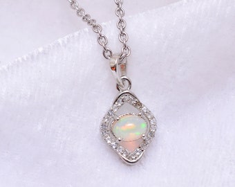 Sterling Silver Ethiopian Fire Opal Pendant ~ Exquisite Opal 925 Silver Pendant Necklace ~ Natural Opal Gemstone Fine Jewelry Gift ~ ESP27