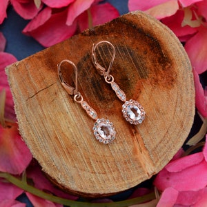 Rose Gold Morganite Gemstone Oval Earrings Sterling Silver ~Natural Morganite Dangle Handmade Earrings Pair Jewelry ~Lever Back Hook~2674291