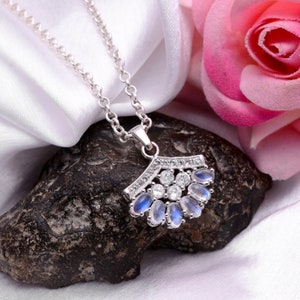 AAA+ White Rainbow 925 Sterling Silver Fancy Pendant ~ Handmade Jewelry ~ Blue Fire Rainbow Moonstone Gemstone Necklace ~ Anniversary Gifts