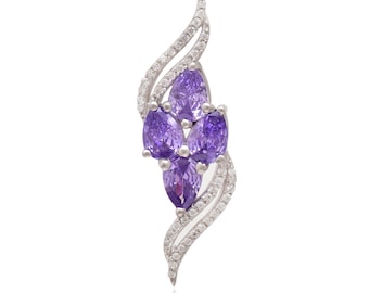 925 Sterling Silver Solitaire Pendant Necklace for Women ~ Pear Cut Zircon Jewelry ~ Designer Silver Pendant with Purple Cubic Zirconia