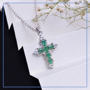 Natural AAA+ Emerald Cross Pendant ~ 925 Sterling Silver Pendant ~ Emerald Gemstone Fine Handmade Pendant Necklace Gift For Her ~ RS018