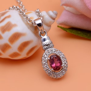 AAA+ Rubellite Tourmaline Sterling Silver Pendant ~ Natural Pink Tourmaline 925 Silver Designer Necklace ~ Handmade Jewelry Gifts For Her