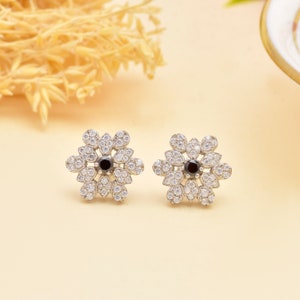 925 Sterling Silver Snowflake Earrings ~ Black Zircon with Silver Stud Earrings ~ Cubic Zirconia Earrings Jewelry Gift Ideas for Women
