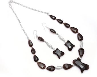AAA+ Ensemble de bijoux en argent de forme fantaisie en quartz fumé naturel ~ Collier / boucle d’oreille en argent sterling fait à la main en forme de poire ~ Cadeaux pour elle
