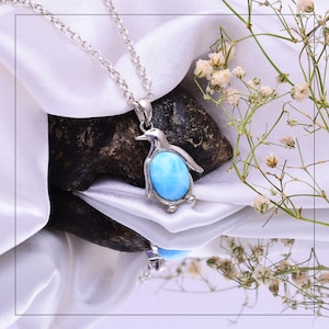 Larimar pinguïn hanger ~ 925 sterling zilveren ketting voor vrouwen ~ sierlijke dierlijke charme sieraden cadeau ~ natuurlijke Larimar hanger ketting ~ 24