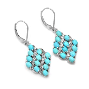 Natural Turquoise 925 Sterling Silver Earrings ~ Turquoise Gemstone Silver Dangle Earrings Pair ~ Lever Back Hooks ~ Gift Ideas ~RKD4082