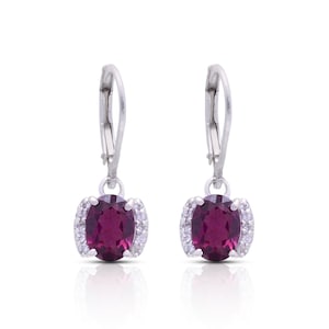 Natural Rhodolite Garnet 925 Sterling Silver Oval Earrings ~ Garnet Gemstone Handmade Silver Dangle Earrings Pair ~ Lever Back Hooks ~ RK125