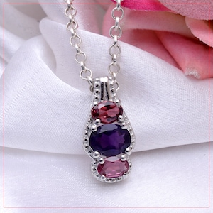 AAA+ Natural Amethyst/Rhodolite Garnet 925 Sterling Silver Gemstone Oval Fancy Pendant ~ 925 Silver Handmade Pendant Gifts For Her ~ RL006