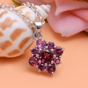 Sterling Silver Rhodolite Garnet Gemstone Pendant ~ Natural Pink Garnet 925 Silver Necklace ~ Fine Jewelry Gifts ~ Beautiful Pendant ~ TSP04