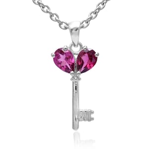 925 Sterling Silver Garnet Key Pendant ~ AAA+ Rhodolite Garnet Necklace For Her ~ Birthday Gift ~ Wedding Engagement Women Pendant ~ RL008