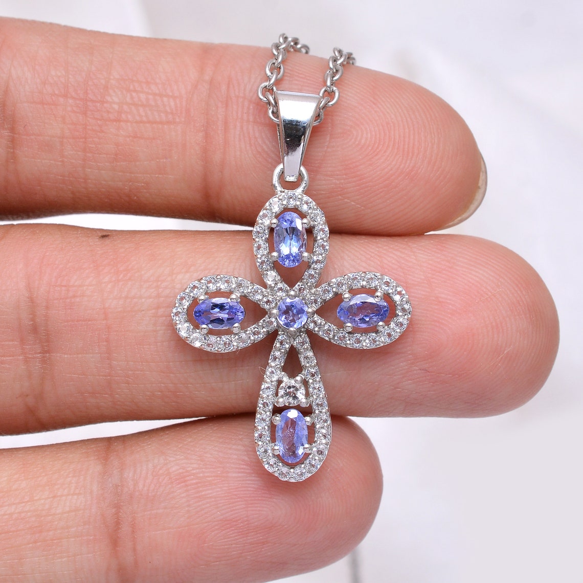 Tanzanite cross necklace Clearance