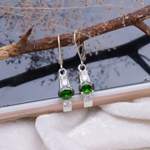 AAA+ Natural Chrome Diopside 925 Sterling Silver &quot;C&quot; Shaped Earrings Pair ~ Gemstone Diopside Dangle Earrings Jewelry ~Lever Back Hook~SRP37