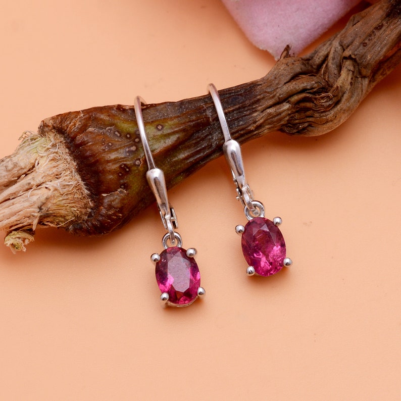 AAA+ Rubellite Tourmaline Sterling Silver Fancy Earrings Pair.