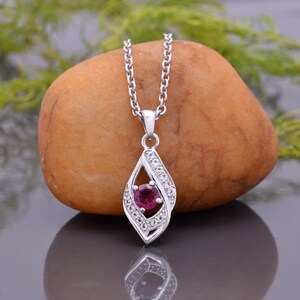 925 Sterling Silver Gemstone Pendant ~ Natural Rhodolite Garnet Necklace ~ Handmade Wedding Jewelry Gift For Women ~ June Birthstone ~ ECH02