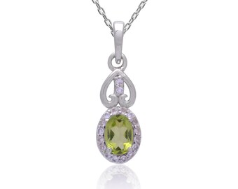 Natural Peridot 925 Sterling Silver Oval Pendant ~ Natural Peridot 925 Silver Handmade Fine Pendant Necklace Handmade Jewelry Gift ~ SSP12