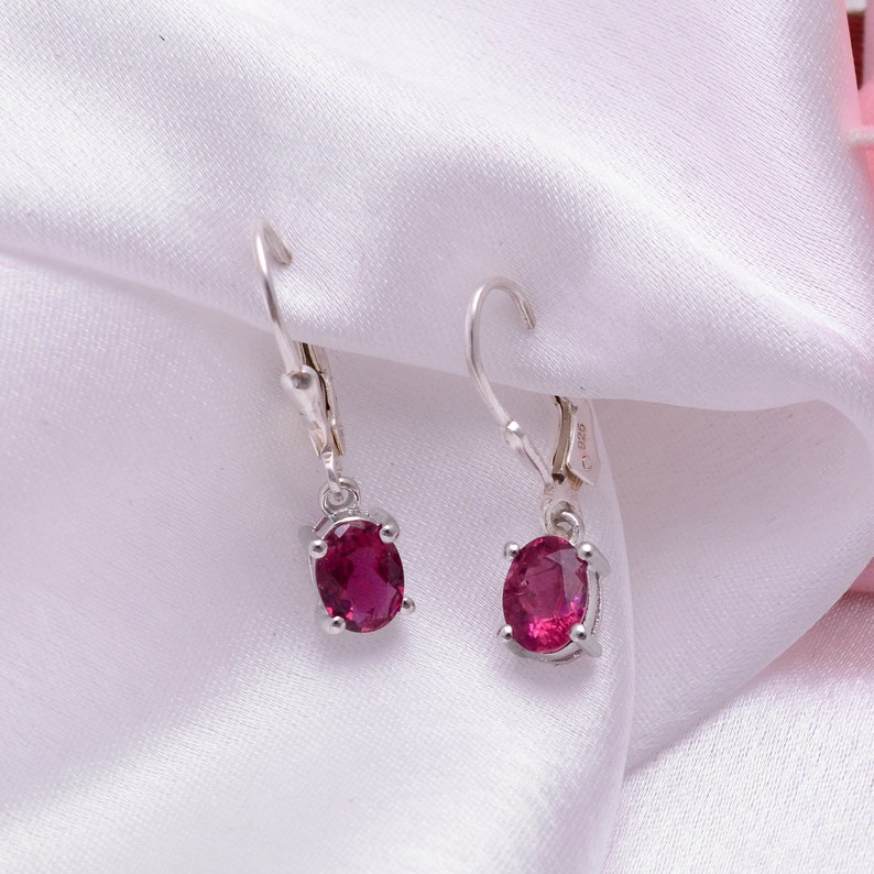 AAA Rubellite Tourmaline Earring in Sterling Silver 925 Handmade Jewelry Natural Pink Tourmaline Earring Pair Lever Back HooksRK4078 image 5