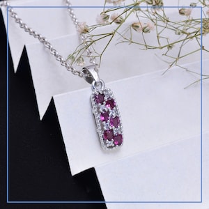 Sterling Silver Natural AAA+ Rhodolite Garnet Fine Pendant ~ Exquisite Rhodolite 925 Silver Vertical Pendant Necklace Gifts For Her ~ RB0052