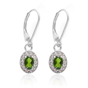 Natural Chrome Diopside Oval Earrings Sterling Silver ~ Chrome Gemstone Silver Dangle Earrings Pair ~ Lever Back Hooks ~ Gift Ideas ~ STP01