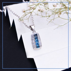 Natural AAA+ London Blue Topaz Sterling Silver Fine Pendant ~ Topaz 925 Silver Vertical Pendant Necklace Handmade Gift Ideas For Her ~ RK148