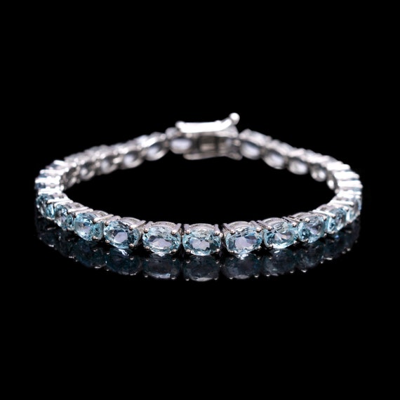 Natural Aquamarine Tennis Bracelet 925 Sterling Silver Blue