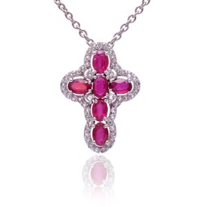 Exclusive Ruby Cross Pendant ~ 925 Sterling Silver Jewelry ~ Natural Red Ruby Cross Pendant ~ Anniversary Gift ~ Pendant For Women ~ RS014