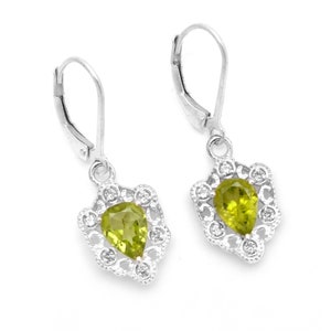 Natural Peridot 925 Sterling Silver Shield Earrings ~ Peridot Gemstone Silver Dangle Earrings Pair ~ Lever Back Hooks ~ Gift Ideas ~ STP31