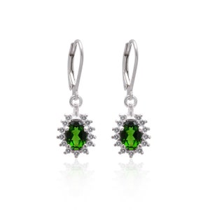 AAA+ Natural Chrome Diopside 925 Sterling Silver Oval Earrings ~  Diopside Gemstone Dangle Handmade Earrings Pair ~ Lever Back Hook ~ RB0040