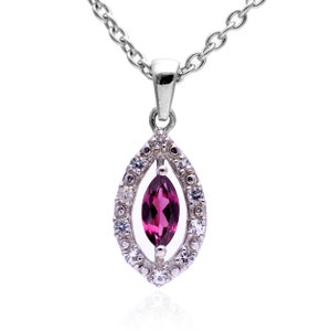 Natural Rhodolite Garnet Sterling Silver Marquise Pendant ~ Garnet Gemstone 925 Silver Necklace ~ Fine Handmade Jewelry Gifts For Her~RL01