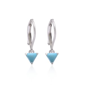 Turquoise Gemstone 925 Sterling Silver Trillion Earrings ~ Natural Turquoise Dangle Earrings ~ December Birthstone ~ Lever Back Hook~SAG4092