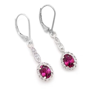 Orecchini pendenti in granato rodolite, pietra portafortuna di gennaio, orecchini in argento sterling per donna, orecchini pendenti ovali, gioielli in granato per donna