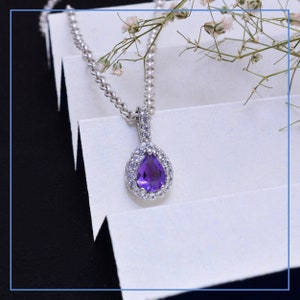 Sterling Silver Amethyst Pear Pendant ~ Natural African Amethyst Gemstone 925 Silver Handmade Teardrop Pendant Necklace For Her ~ RB0043