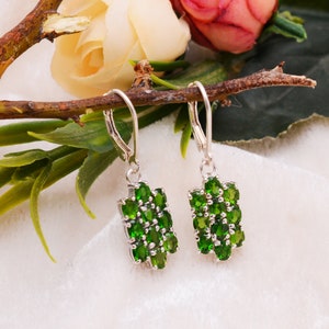 Chrome Diopside Gemstone 925 Sterling Silver Fancy Earrings ~ Natural Chrome Silver Dangle Handmade Earrings Pair ~ Lever Back Hooks ~ RK144