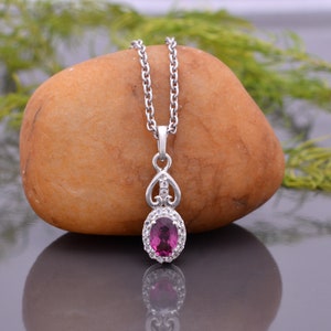 AAA+ Natural Rhodolite Garnet 925 Sterling Silver Oval Pendant ~Natural Garnet 925 Silver Handmade Fine Pendant Necklace Jewelry Gift ~SSP12