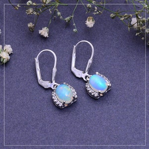 Ethiopian Welo Opal 925 Sterling Silver Oval Earrings ~ Fire Opal Gemstone Handmade Silver Dangle Earrings Pair ~ Lever Back Hooks ~ RK125