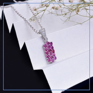 Natural Rhodolite Garnet Vertical Long Pendant ~925 Sterling Silver Pendant ~ Garnet Gemstone Handmade Pendant Necklace Gifts For Her~ RK130